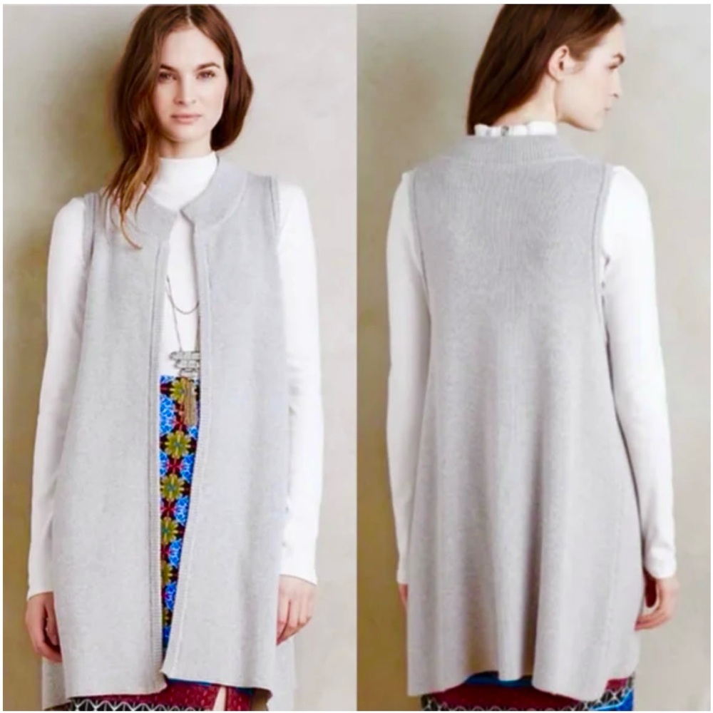 Anthropologie Moth Dannah Swing Gray Sleeveless Sweater Cardigan Vest